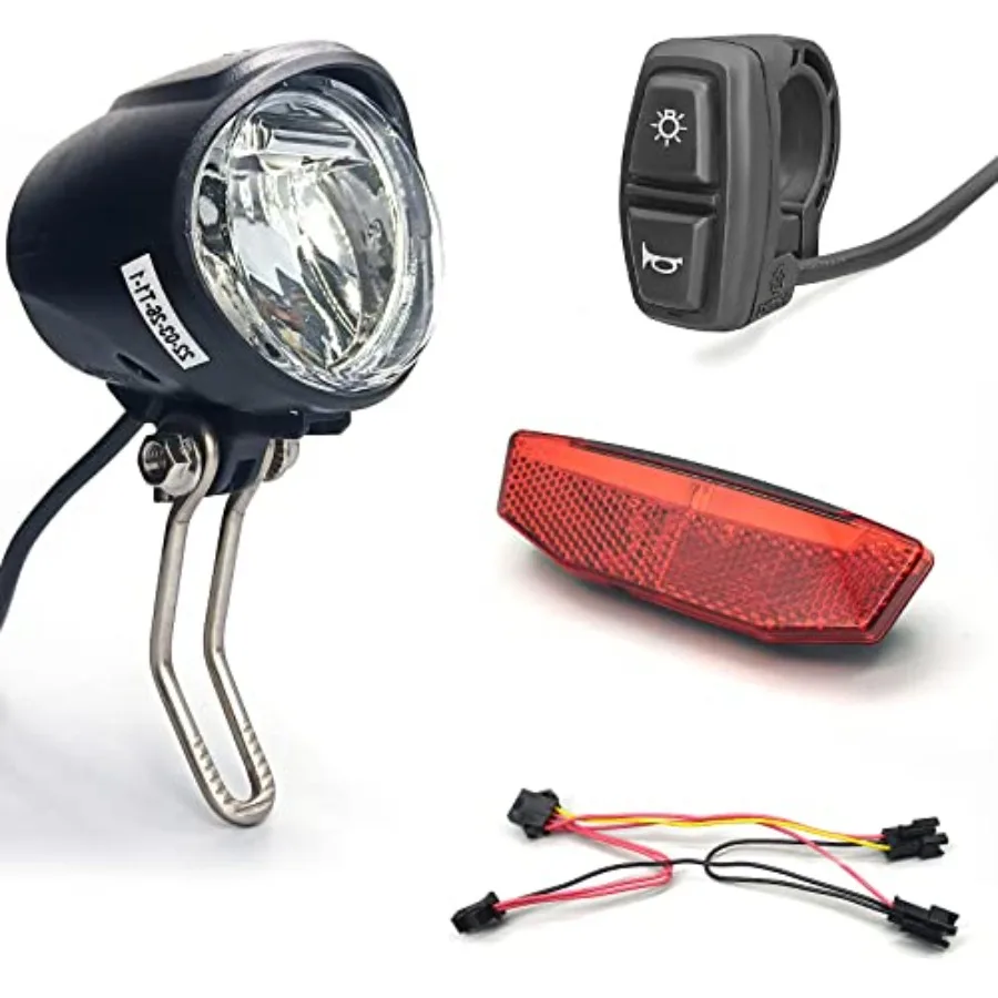 

Электрический желтый фонарь и задний фонарь, кабель переключателя звукового сигнала, резиновые детали для электровелосипеда, аксессуары 4 + 1