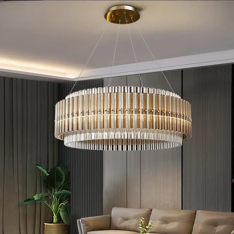 

Modern crystal chandelier for living room home decor round hanging light fixture large bedroom led cristal lustre