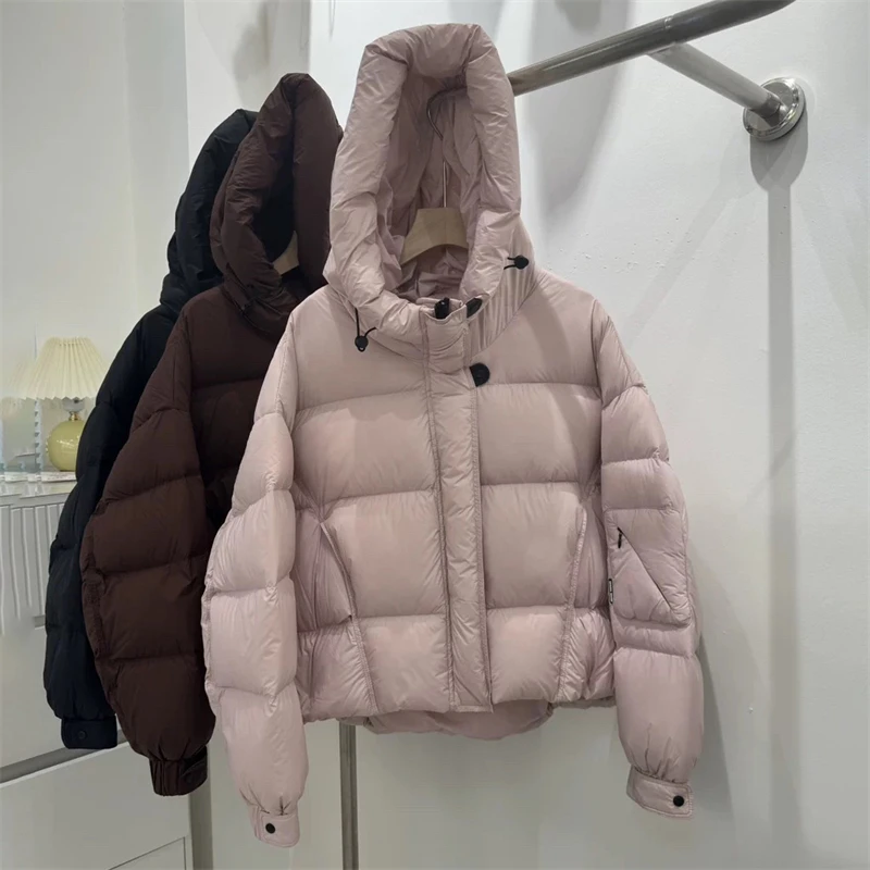 شتاء جديد وصول المرأة سميكة الدافئة مقنعين أسفل سترة عالية الجودة موضة عادية قصيرة نفخة الأبيض بطة ريشة سترة #4