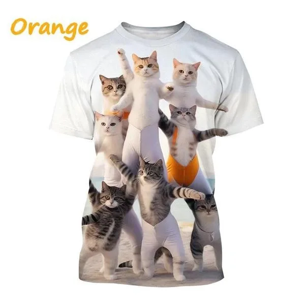 Novel Kawaii Cute Beach Cat Series T-shirt 3D Printed Men/Women Trend Funny Short sleeve Top Unisex Kid Tee Oversized Streetwear