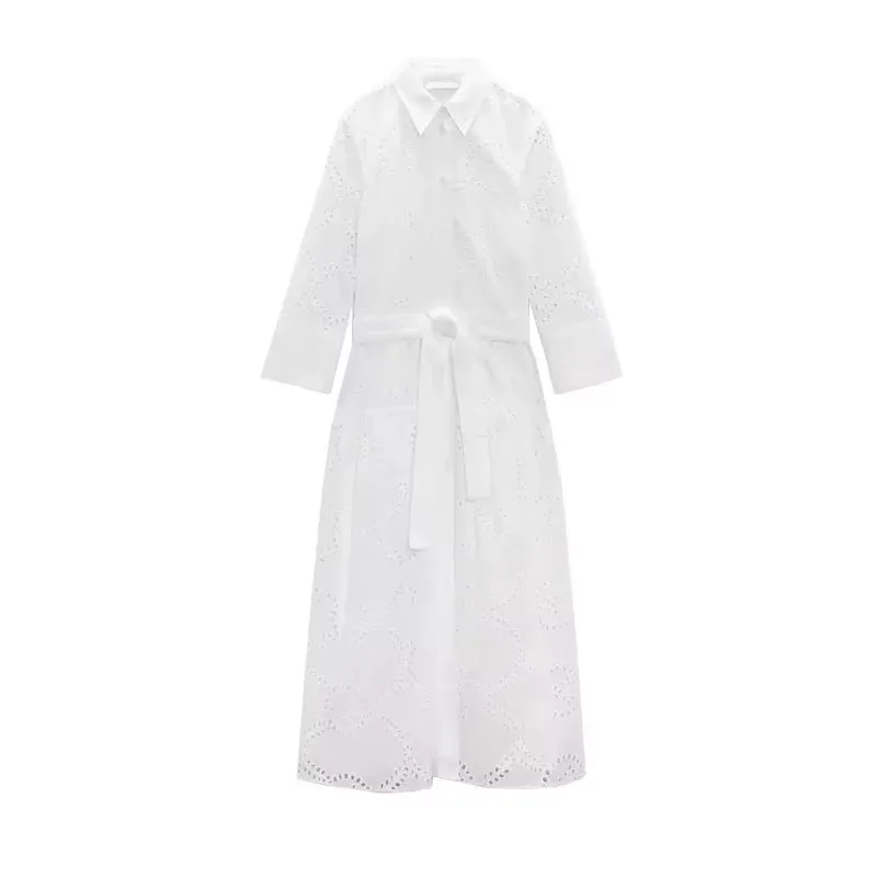 أنيقة شيك فساتين طويلة النساء 2025 جديد الصيف الأبيض واحدة الصدر قطع التدريجي المطرزة حزام فستان عطلة الشاطئ فساتين متوسطة الطول