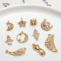 1pcs Copper Inlaid Zircon Starry Sky Moon Star Angel Jewelry Accessories Pendant Diy Bracelet Earrings Necklace Material Charms