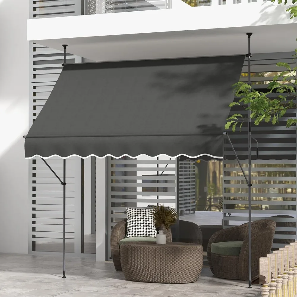 

Manual Retractable Awning, 99" Non-Screw Patio Sun Shade Shelter with Support Pole Stand and UV Resistant Fabric, Customized
