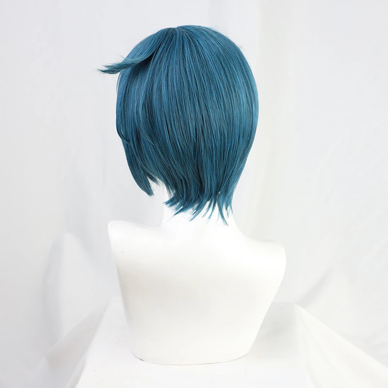 Xingqiu peruca cosplay jogo traje genshin impacto xing qiu azul escuro curto resistente ao calor perucas de cabelo sintético