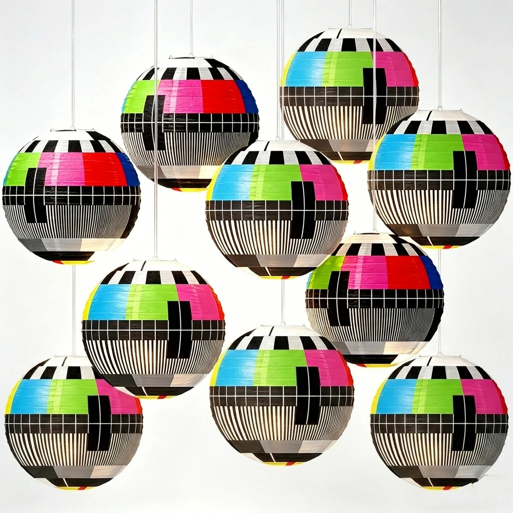 

10 Pack 25cm Retro TV Test Pattern Paper Lanterns - Vintage 80s 90s Hanging Party Decorations Birthday Bar Arcade Game Room