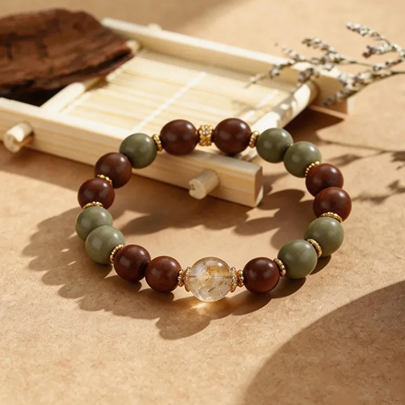 Natural Cook Yellow Tower Crystal Lucky 8mm Alashan Agate Chinese Style Multi Gemstone Bracelet Unique Design Premium Gifts