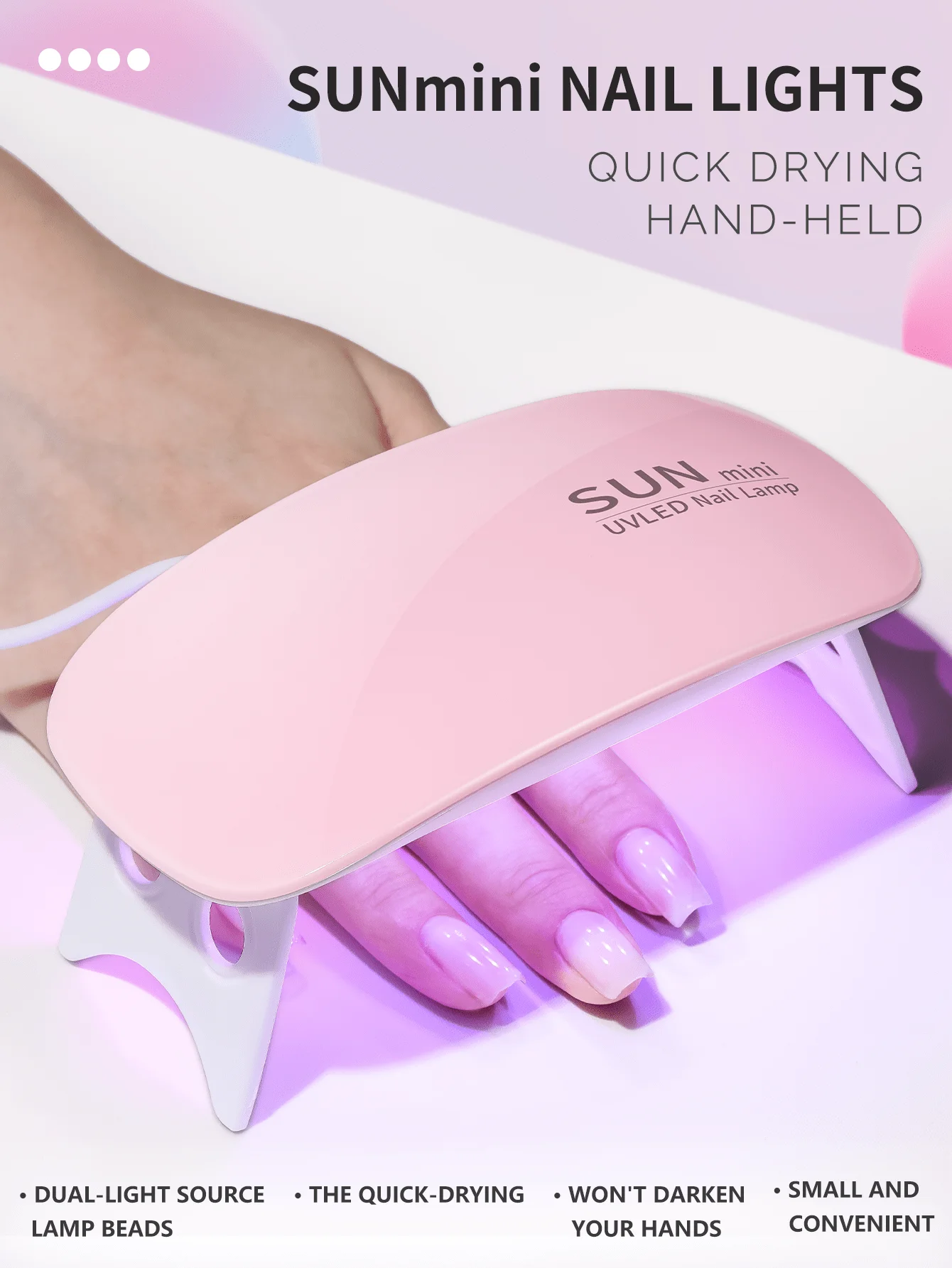 Pink Mini Mouse Nail Lamp with 6 Lamp Beads, Portable UV LED Gel Nail Dryer, Micro USB Power Supply Home Manicure Lamp