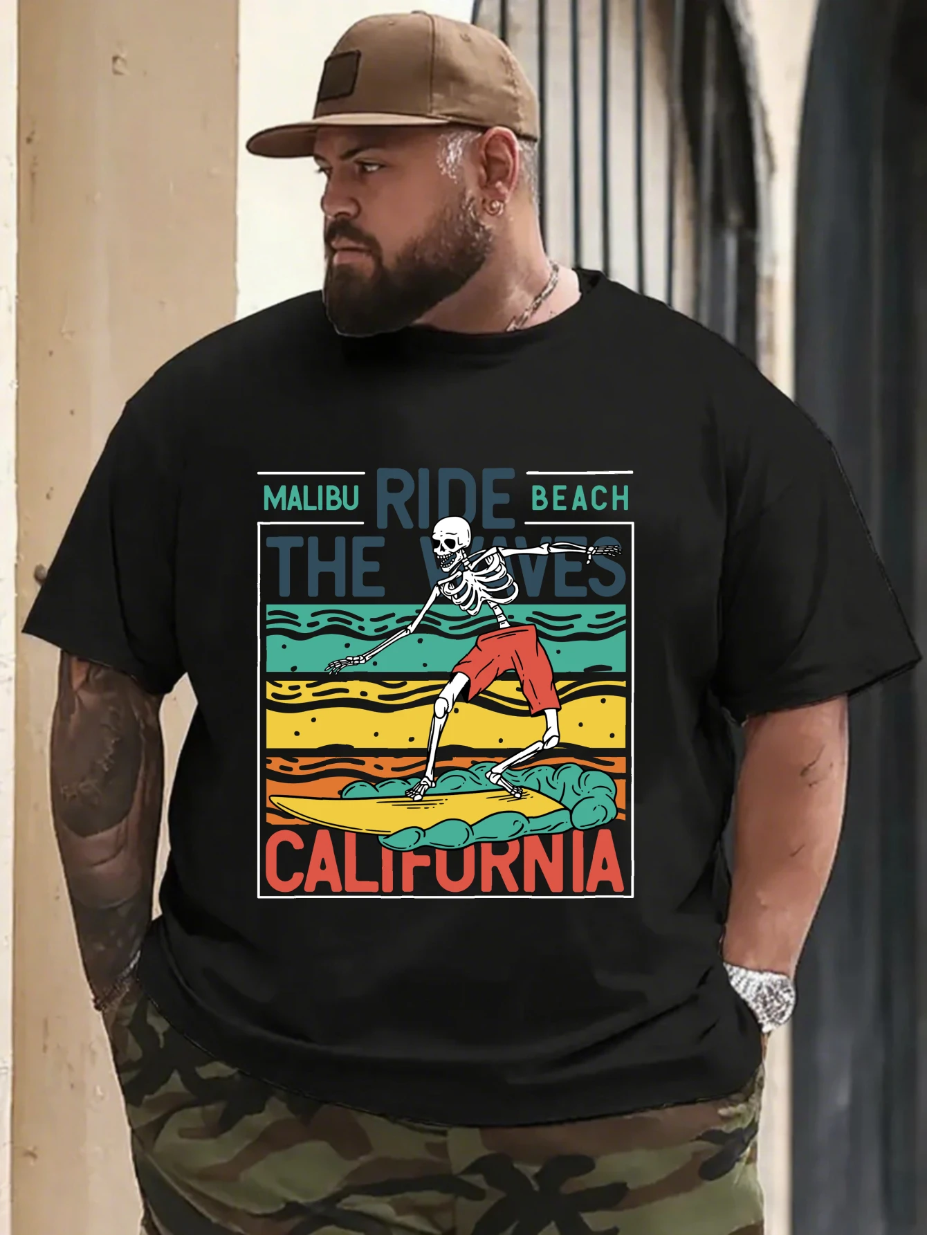 Retro Beach Sunset Surf Graphic T-Shirt for Men, Vintage Surfing Short Sleeve Tee, Casual Beach Life Print Tops