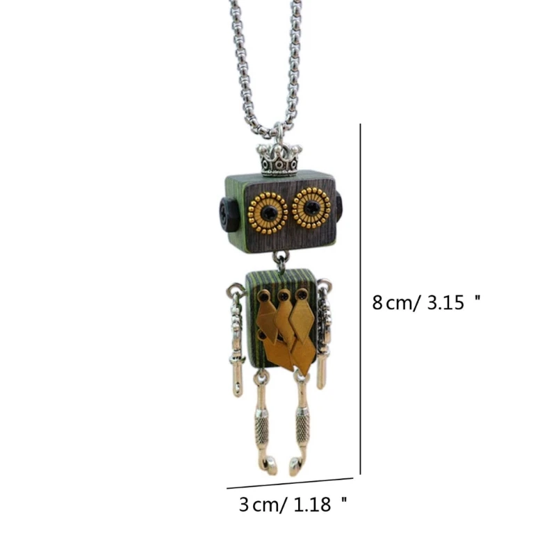 Y4QE Wooden Robot Pendant Necklace Adjustable Length Neckchain Unisex Clavicle Chain Leather Cord Jewelry Stylish Gift