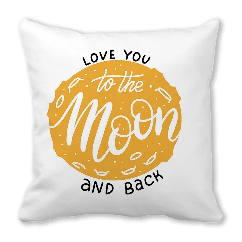 Office Sofa Car Cushion Cover Luxury Home Decoration Pillow Cover Valentine's Day English Letters Moon Pattern