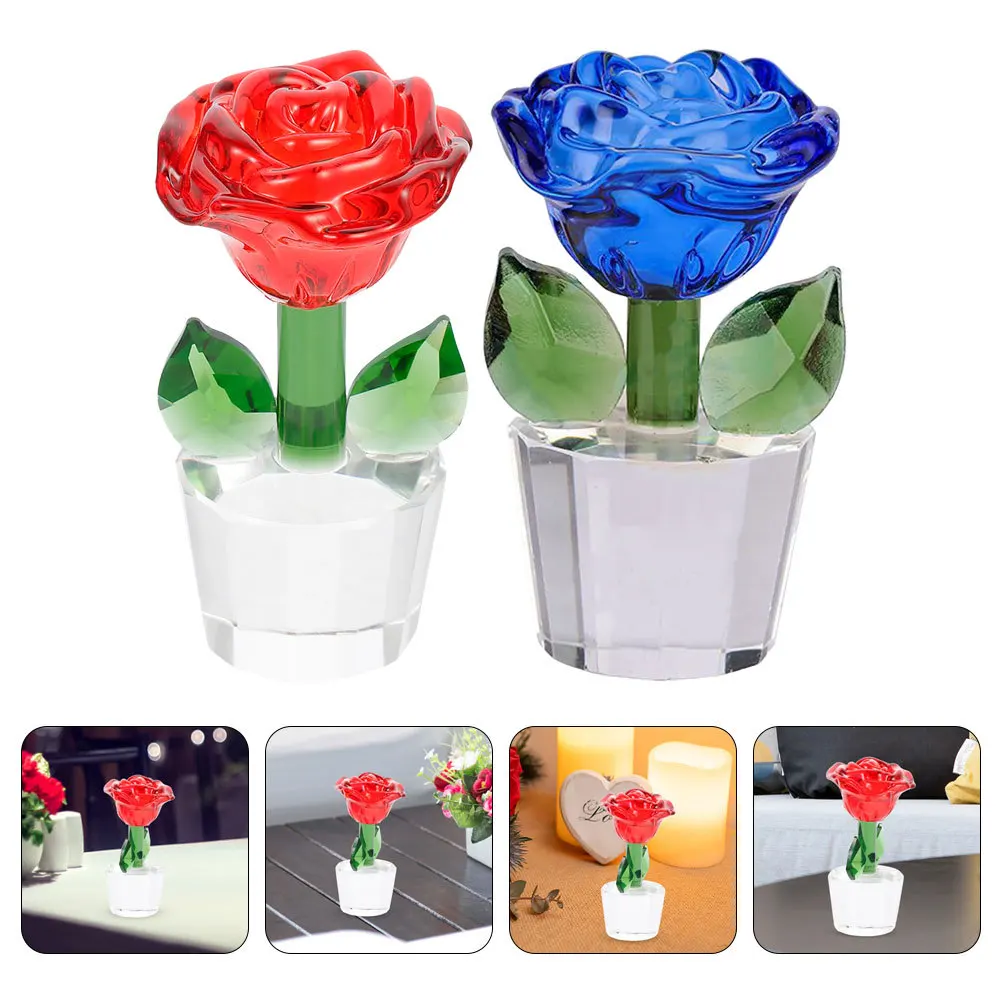 

2Pcs Crystal Rose Flower Statue for Mother's Day Gift Idea - Shiny Crystal Ornament Home Living Room Decor Valentine's Day Gift