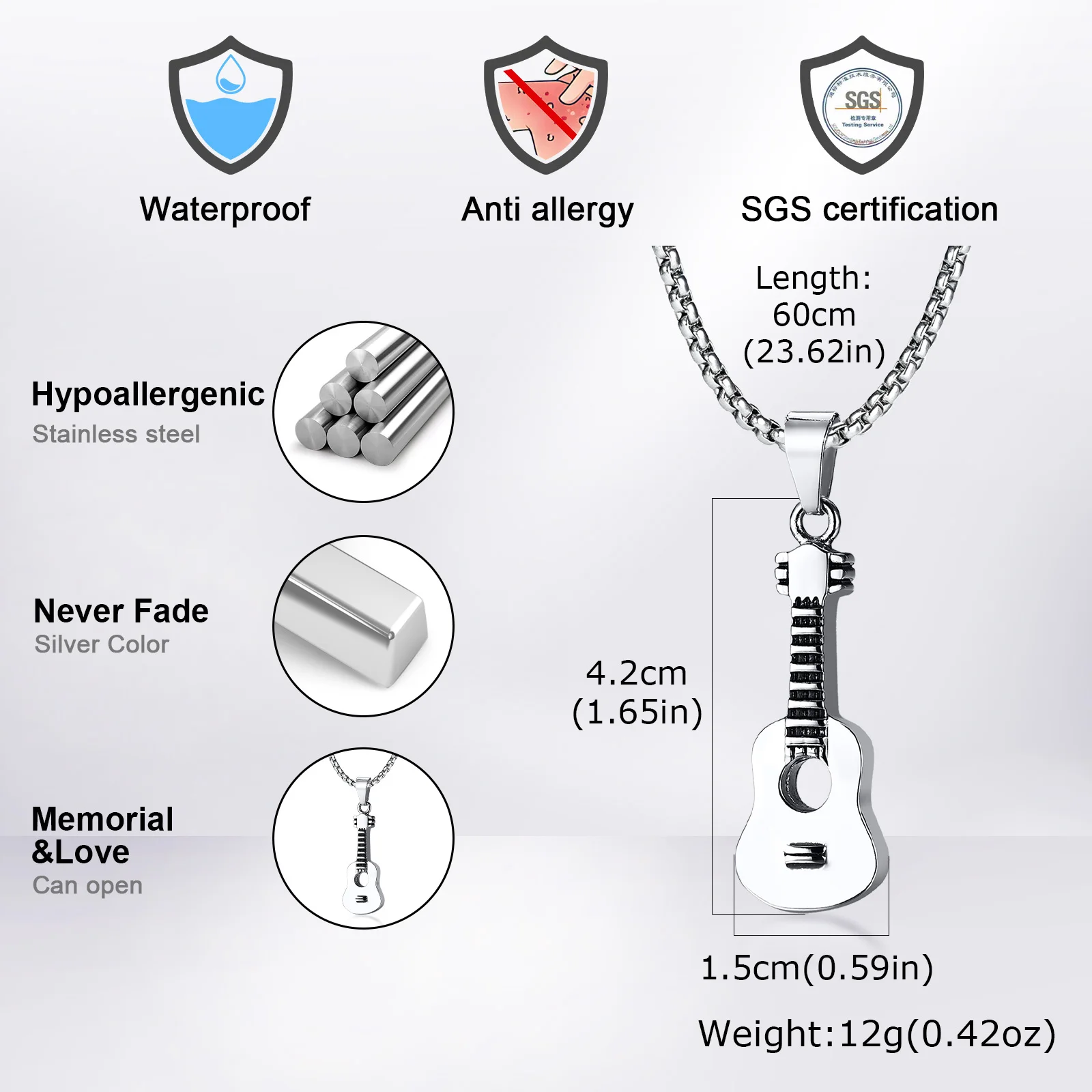 Vnox Herren Edelstahl Anhänger Halskette, Dog Tag Pfeil Gitarre Gedrehter Stab Kastenkette, Punk Herrenschmuck Geschenk für Männer Alltagskleidung – Detail 7
