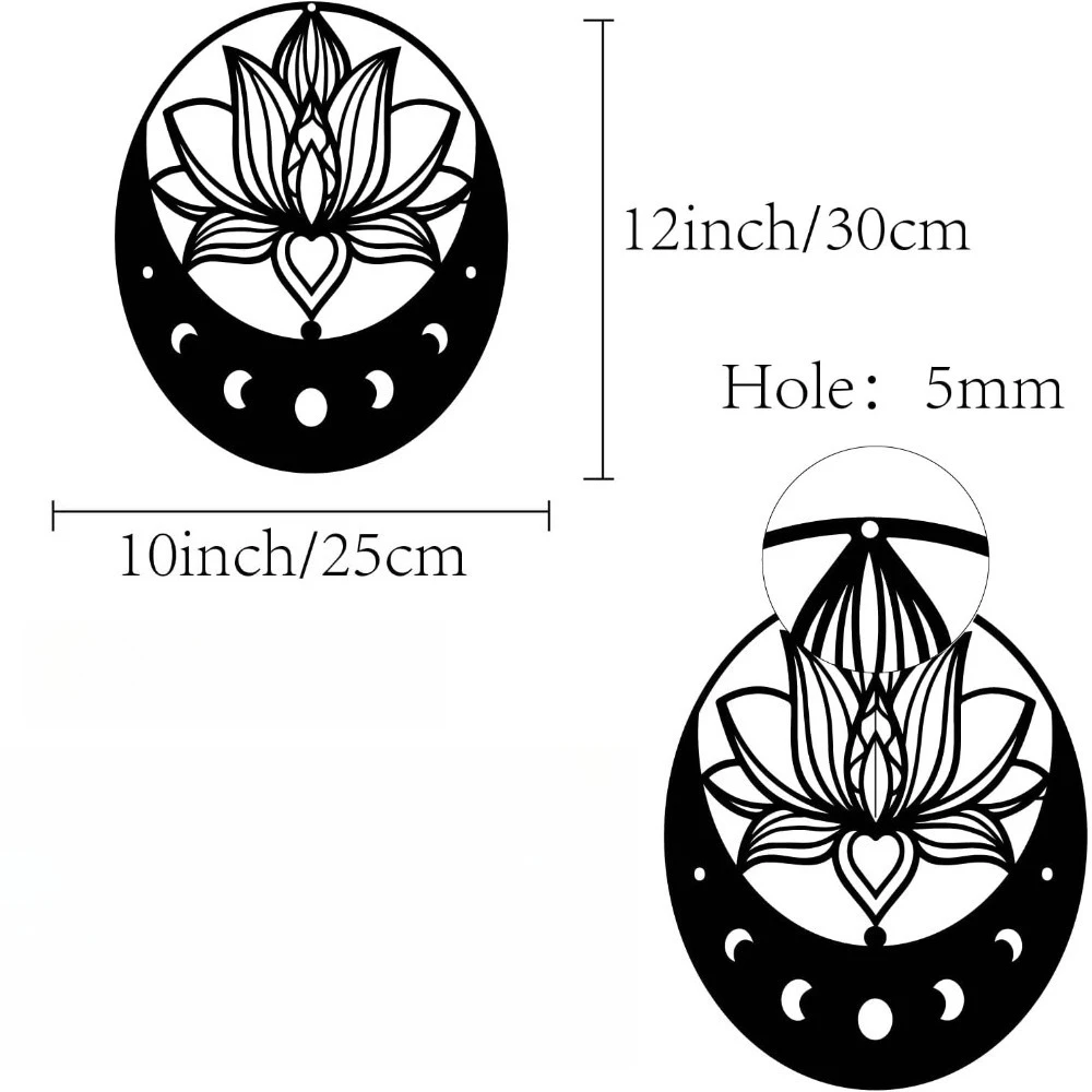 CIFBUY Metal Wall Art Lotus Moon Flower Meditation Silhouette Iron Plaque Indoor Outdoor Home Garden Office Decor Gift Black