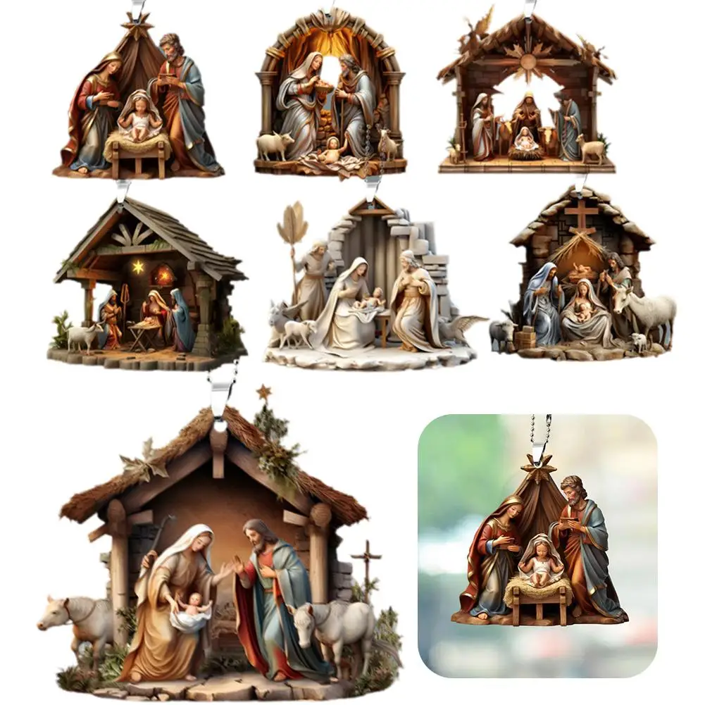 Christmas Nativity Scene Ornament Nativity Scene Christmas Tree Decoration Acrylic Flat Ornament For Car Religious Hanging R5M3