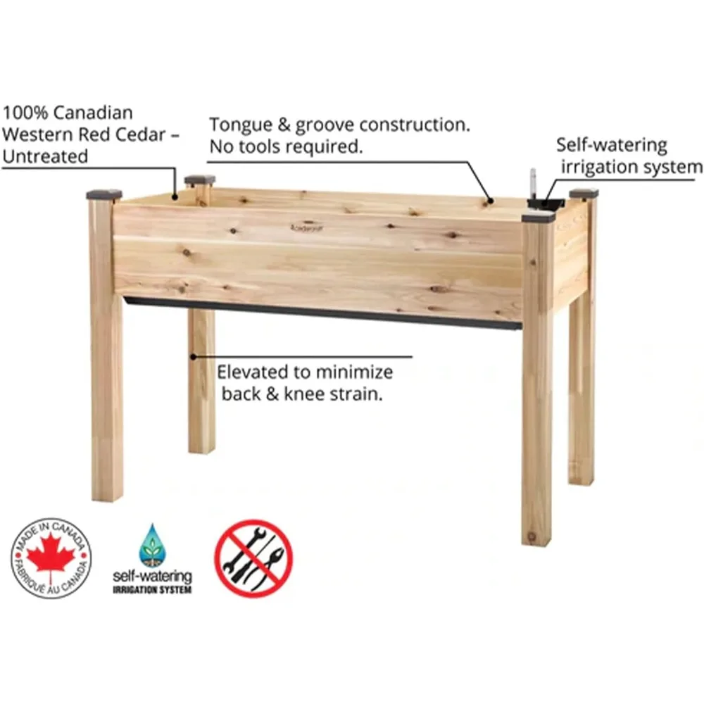 Convenient Self-Watering Elevated Cedar Planter 23" L x 49" W x 30" H, Flexible Container Gardening for Healthy Plants