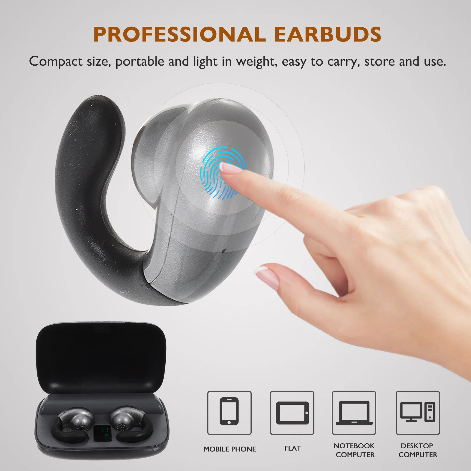 

Wireless Bone Conduction Headset Ear Hook Design Hifi Sound Stereo 5.0 Sports Earphones with Charging Dock Black