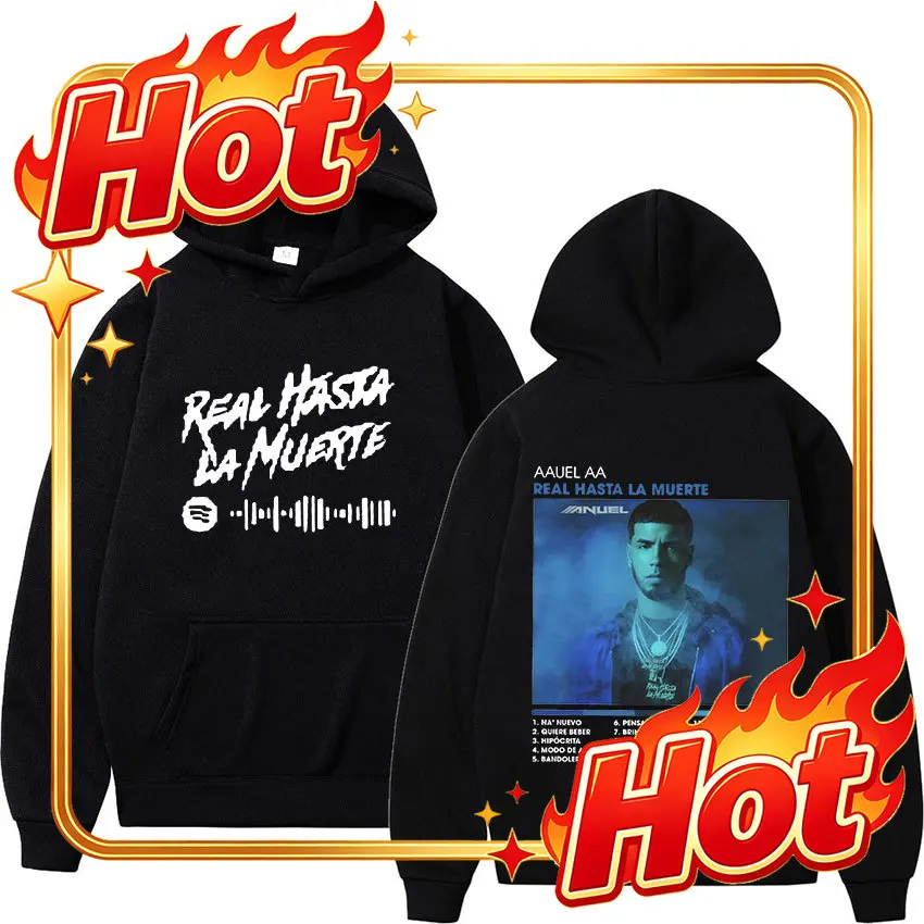 Custom Rapper Anuel AA 2023 Hoodie Real Hasta La Muerte Fashion Long Sleeve Sweatshirt Men's Hip Hop Casual Oversized Hooded