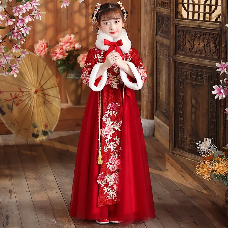 

Winter Hanfu Girls Chinese Style Tang Suit 2023 New Year Children Ancient Costume Super Fairy Thickened Hanfu Dress for Women