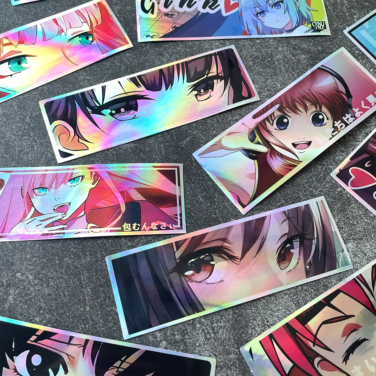 32PCS 12cm Long JDM Anime Girl Car Stickers Laser Rainbow Auto Window Windshield Motorcycle Body Moto Helmet Vinyl Decoration image 2