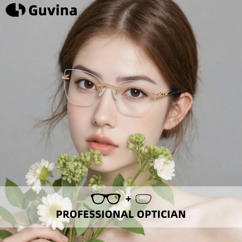 

Cat Eye Rimless Glasses Women Fashion Progressive Prescription Glasses Women Anti-Blue Light Photochromic Myopia Reading Glasses