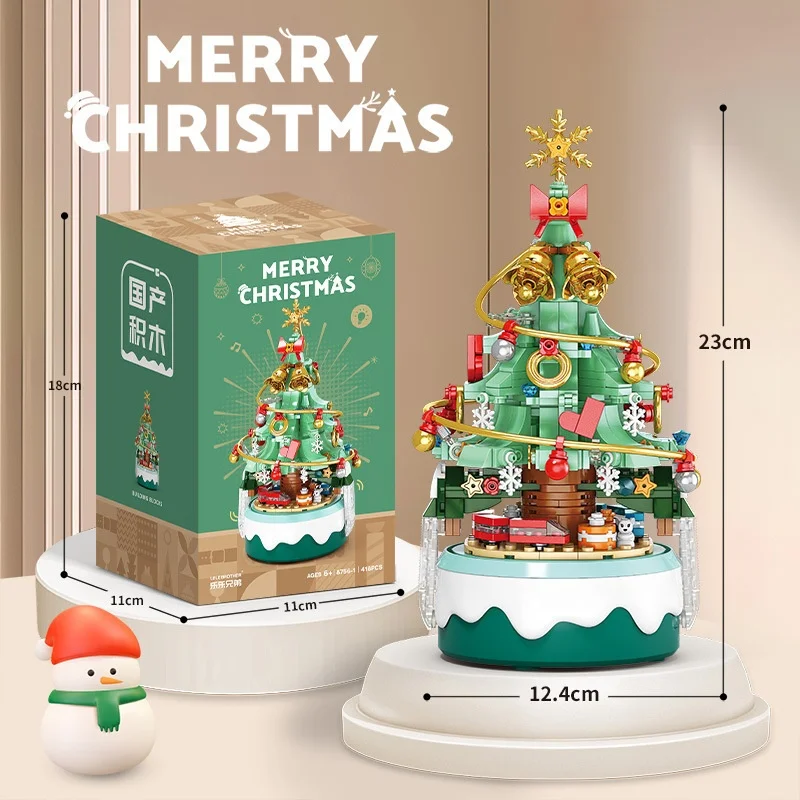 Christmas Tree Santa Claus Music Box Model Micro Bricks Building Block DIY Bricks Toys Children for Adult Gift