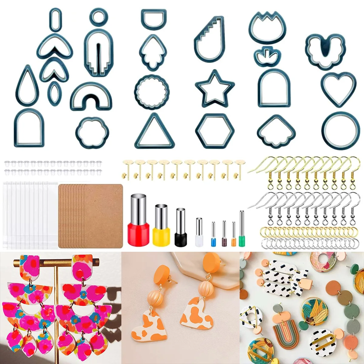 142Pcs Clay Cutters Set Polymer Clay Cutters Set with 24 Shapes Stainless Steel Clay Earring Cutters with Earring Accessories