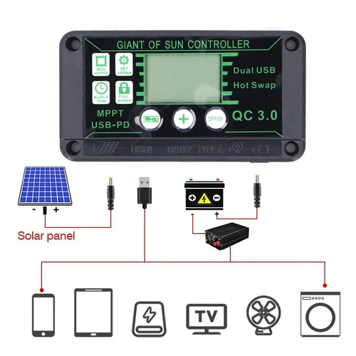 Controlador MPPT de carga Solar 100A 80A 60A 30A 10A, regulador de carga de Panel Solar de 12V/24V/50V con USB Dual con pantalla automática
