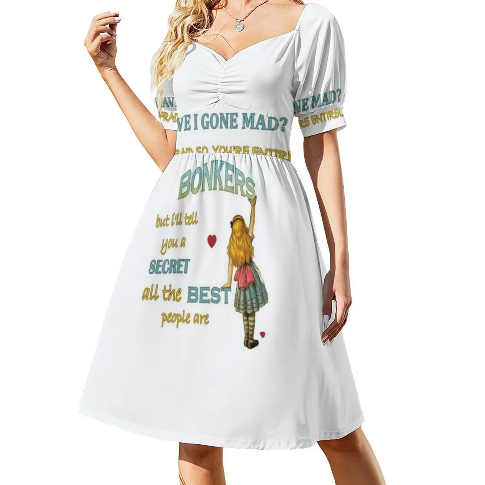 Alice In Quote-You're Allamente Bonkers Abito bohémien senza maniche per donna Stampa Abiti da festa in spiaggia Alice In Tea Party Lewis