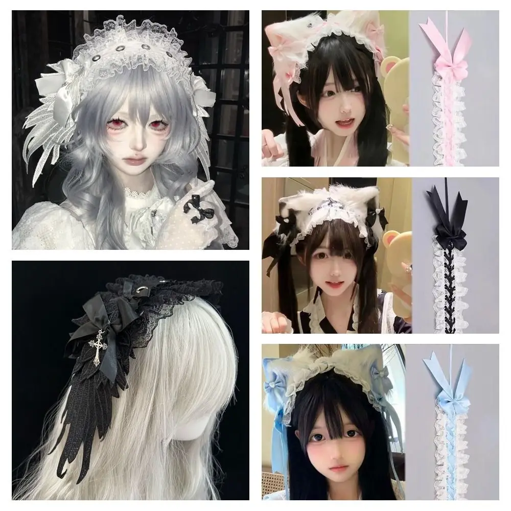 Bonito doce lolita laço bandana jk kawaii babados hairband fita arco acessórios para o cabelo anime empregada cosplay cocar meninas