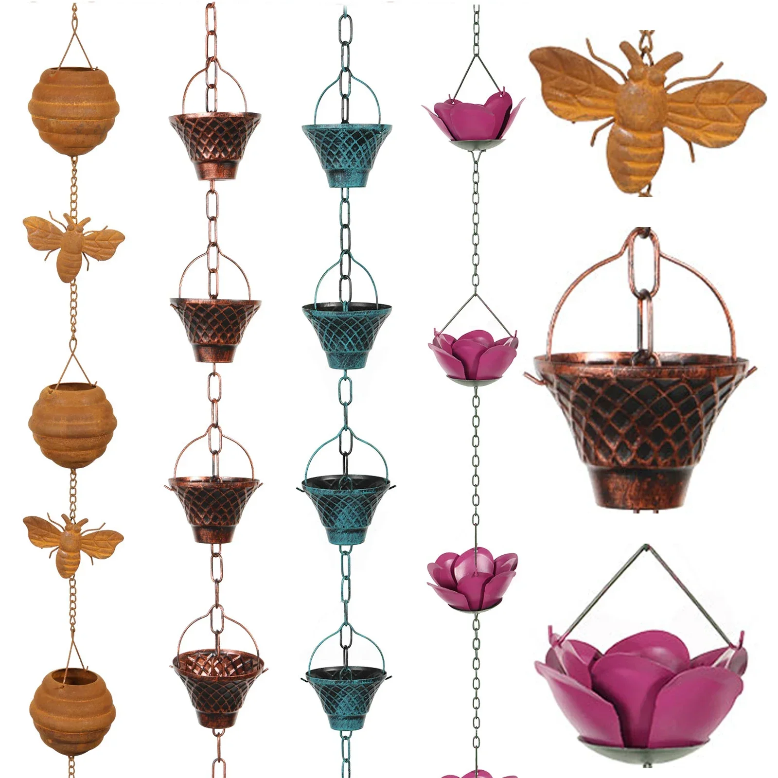 

Rain Chain for Gutter Roof Downspout Decorative Metal Rain Catcher Diverter for Windowsill Garden Patio Courtyard