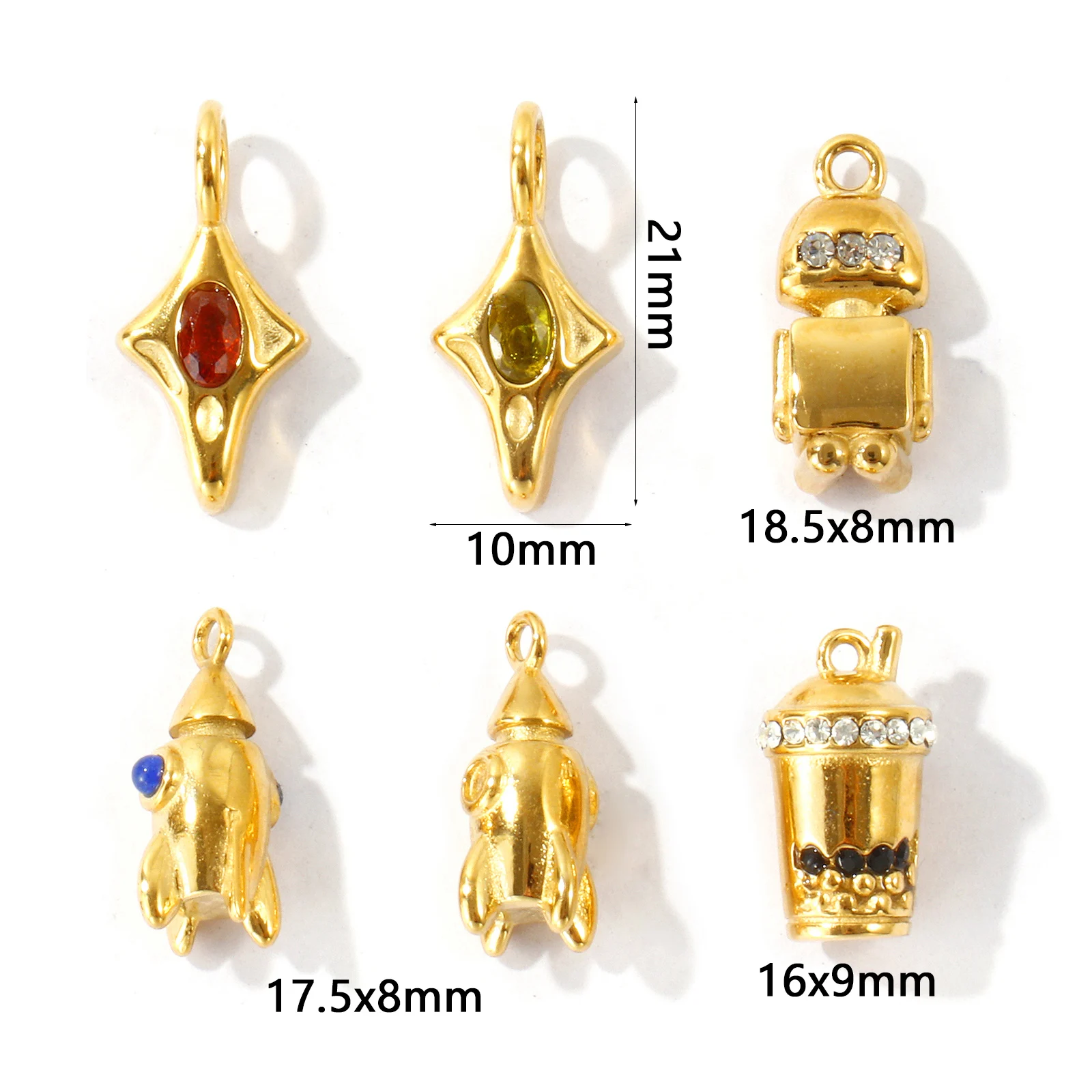 1Pc Stainless Steel Space Theme Charms 18K Gold Plated Rocket Robot Boba Cup Star Rhinestone Pendant DIY Jewelry Making Findings