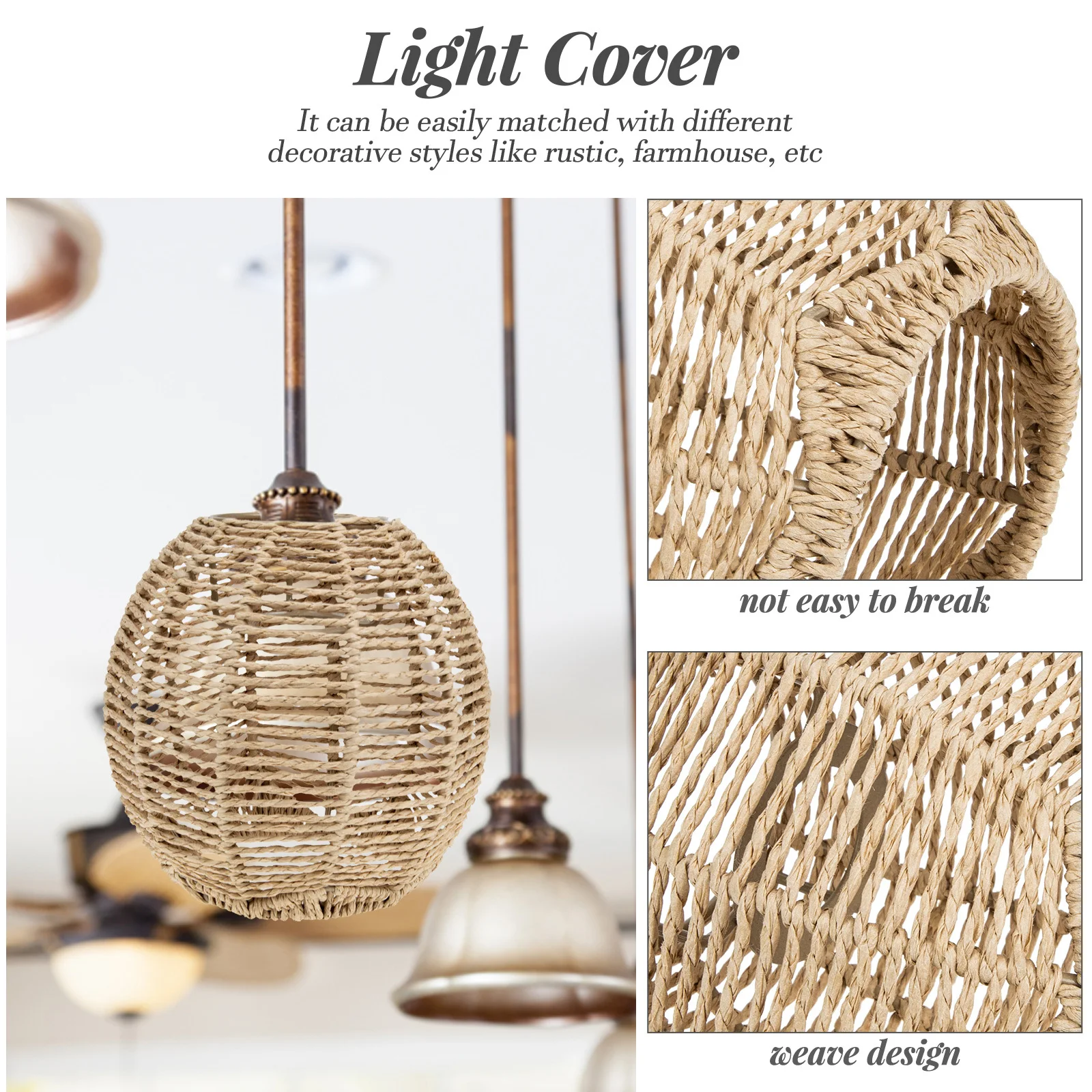 

2Pcs Bamboo Style Pendant Lampshade Durable Woven Ceiling Lamp Cover for Cafe Bar Bedroom Dining Room Lighting
