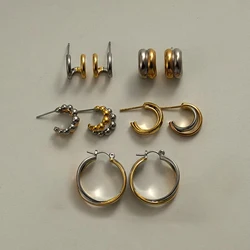 Creative Gold Silver Mixed Color Double Layer Hoop Earrings for Women Stainless Steel Waterproof Ear Stud Statement Jewelry
