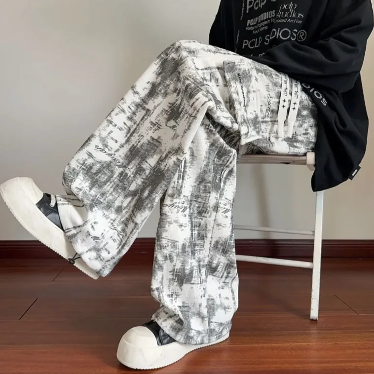 

American Dyed Workwear Long Pants Men's Spring Autumn New Faion Loose Straight Casual Sports Wide Leg Pants