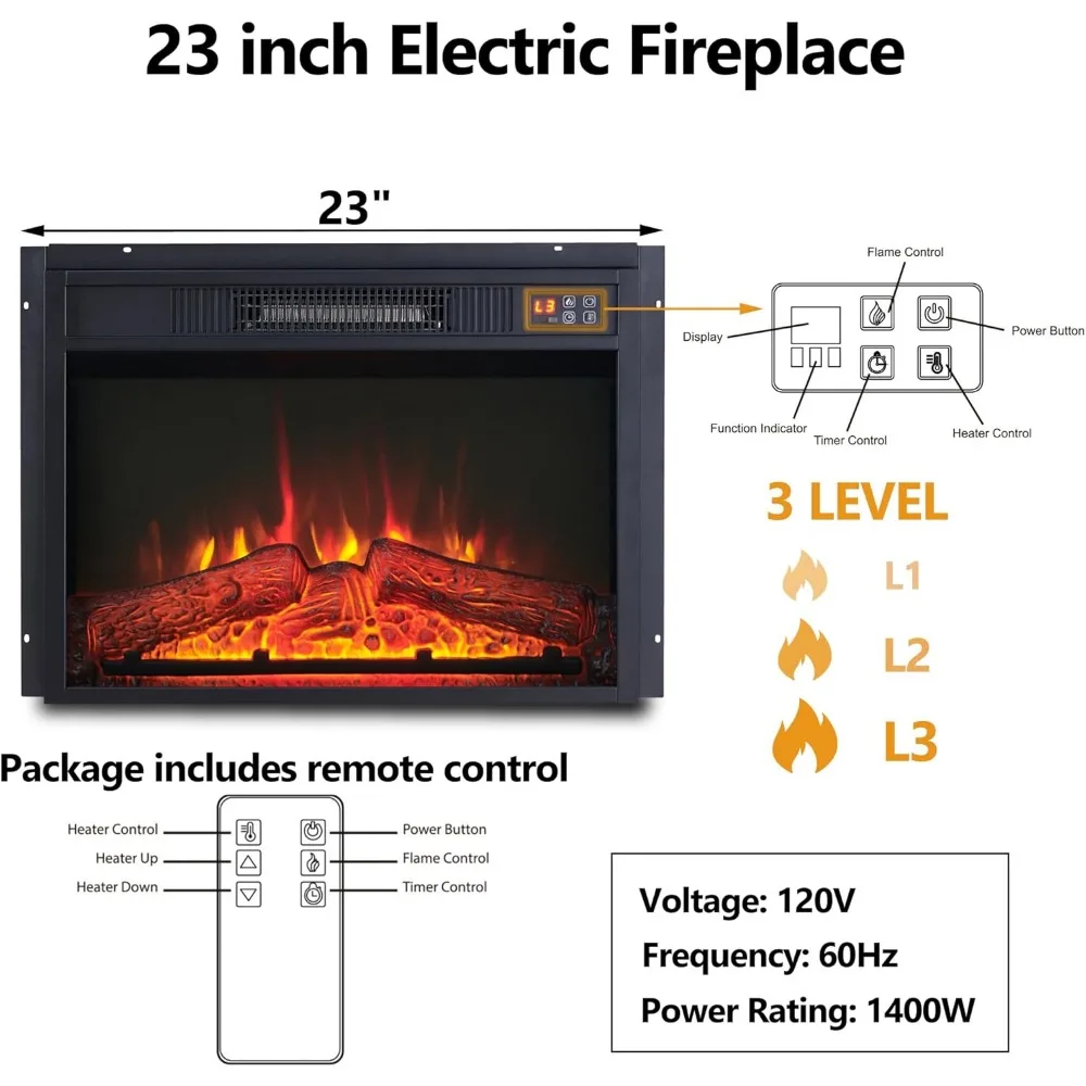 Chimenea eléctrica abatible de 45 pulgadas con repisa, calentador de chimenea eléctrica, soporte para TV con chimenea eléctrica independiente, Control remoto