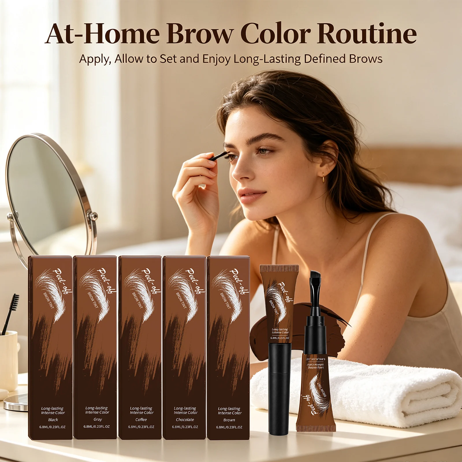 5 Colors Peel off Eyebrow Dyeing Gel Waterproof Lasting Fuller & Defined Looking Brows Transfer-Proof Semi Permanent Brow Tint