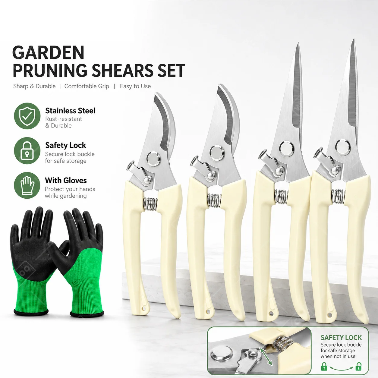 Straight Head Pruning Shears Non-slip Handle Garden Beak Scissors Stainless Steel Manuels Household Garden Scissors Pruing Shear