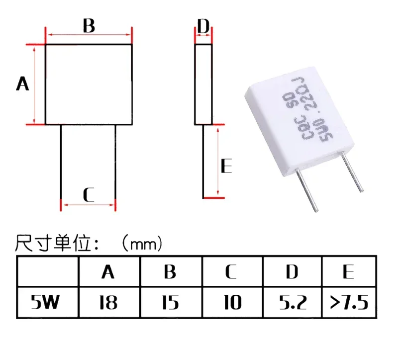 100PCS BPR56 5W Non-inductive Cement Resistance 0.01R 0.015 0.022 0.025 0.02 0.033 0.047 0.05 0.1 0.15 0.2 0.25 0.5 1 10 100 Ohm