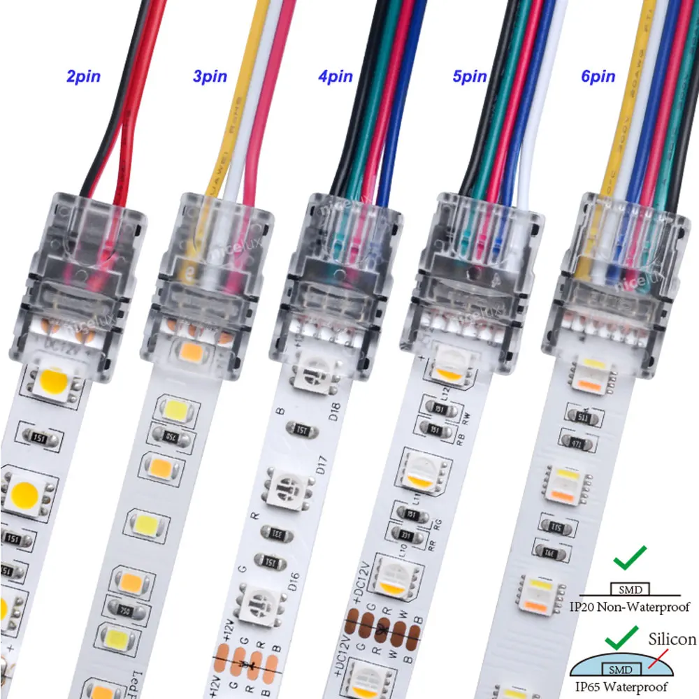 2/3/4/5/6 Pin Crimp Terminals For Wires 5-200pcs Quick Power Connector DC 3~24V 5/8/10/12mm High Density LED Strip Connectors