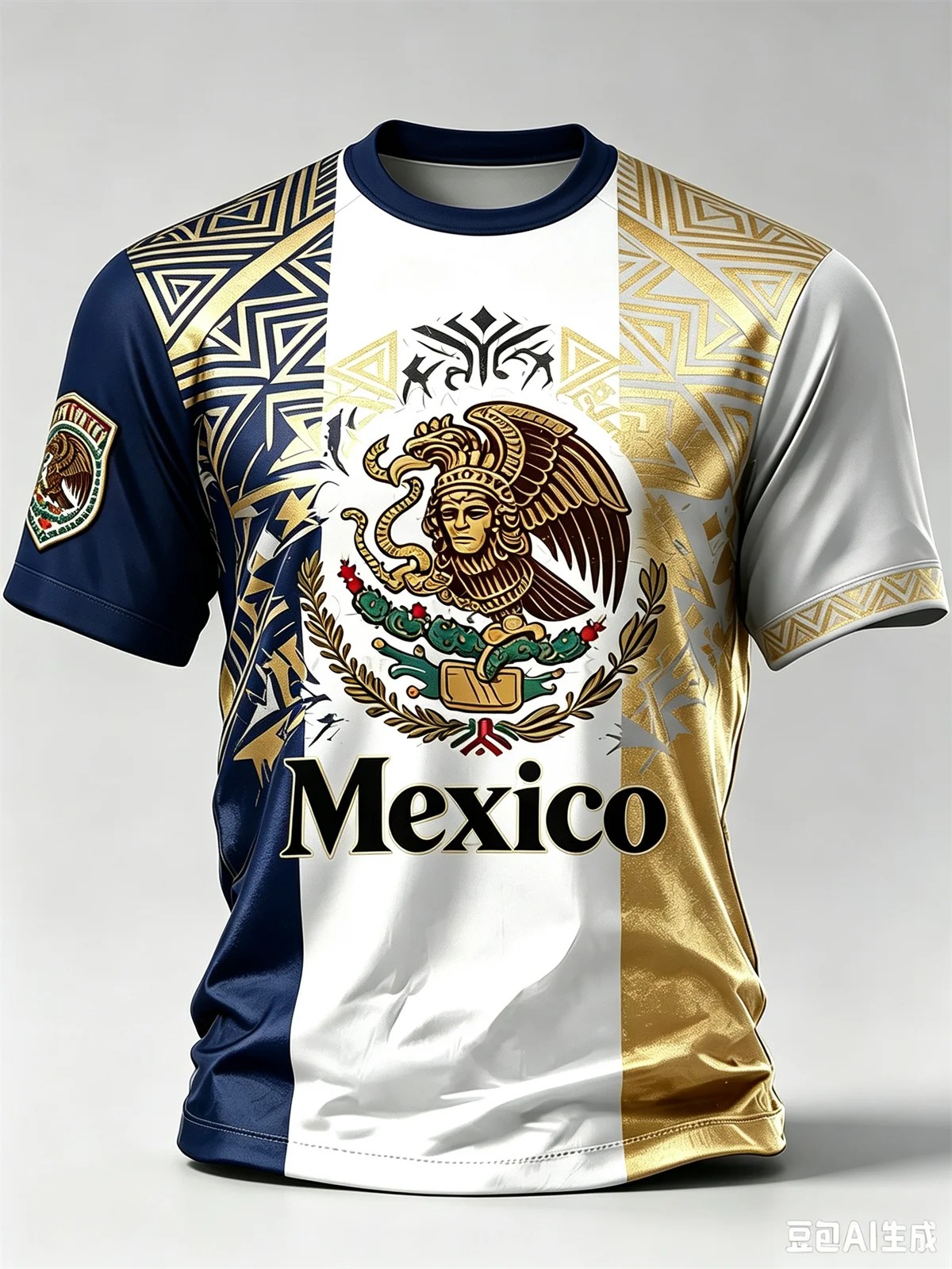 Men's Mexico National Eagle 3D Print T‑Shirt 100% Polyester Aztec Tribal Pattern Short Sleeve Casual Street Summer Sports  Tops