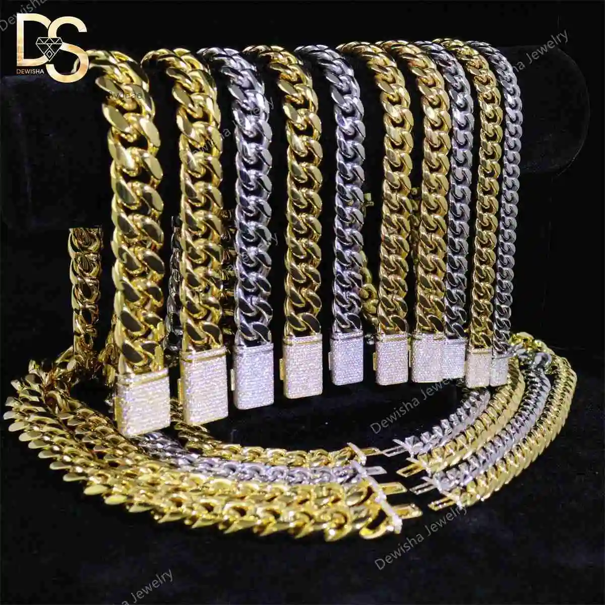 

Мужское ожерелье-цепочка из серебра 925 пробы с муассанитом и цепочкой из нержавеющей стали, кубинское ожерелье Майами