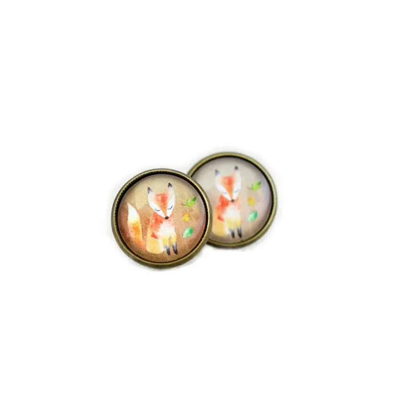 12pair/lot Orange Fox Studs Earrings Jewelry Watercolor Beige Forest Animals Wildlife