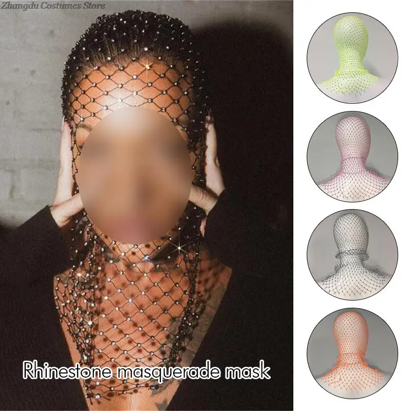 

Shining Mesh Fishing Net Masquerade Rhinestone Face Jewelry Mask Women Veil Crystal Face Head Cover Nightclub Accessories