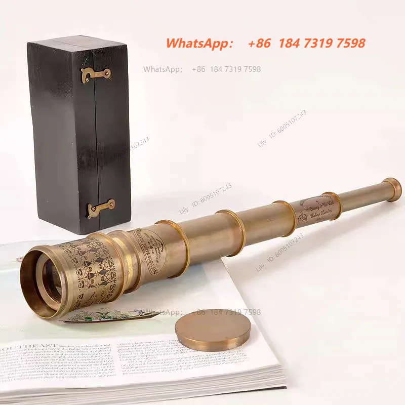 Pure copper telescopic single telescope, film and television shooting props ornament crafts