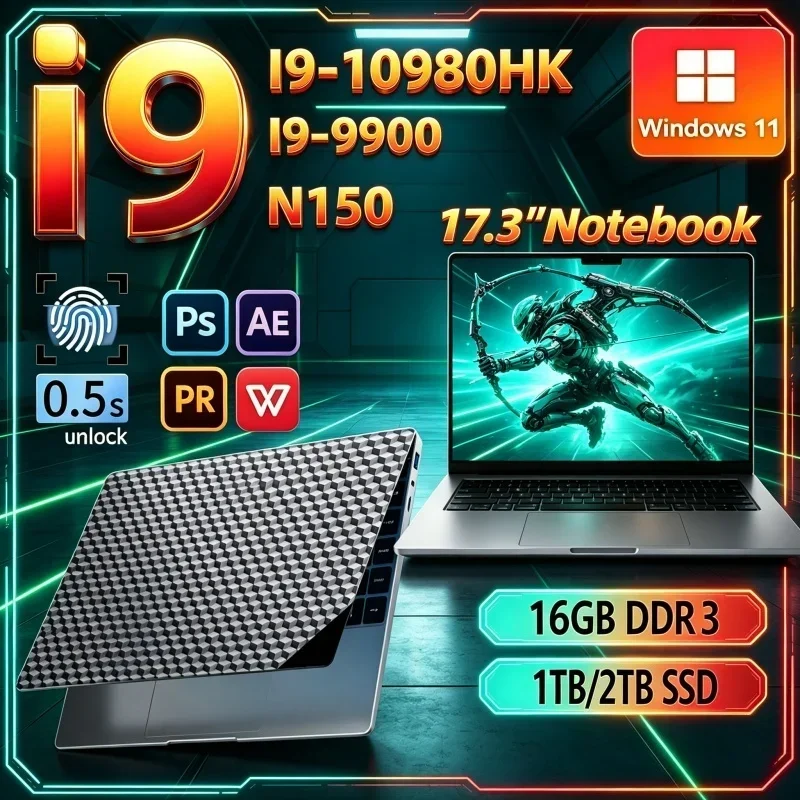 Hot New Daily‑Ready 17.3 Inch Laptop,2026 Intel I9‑10980HK/I9‑9900/N150 16GB 32GB 2TB SSD Win11 FHD Home Gaming Study Notebook
