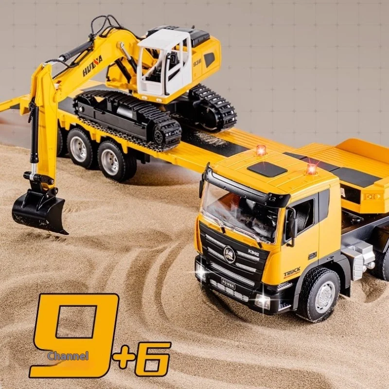 Large remote control engineering vehicle excavator semi-trailer flatbed trailer transport truck truck boy holiday gift toy