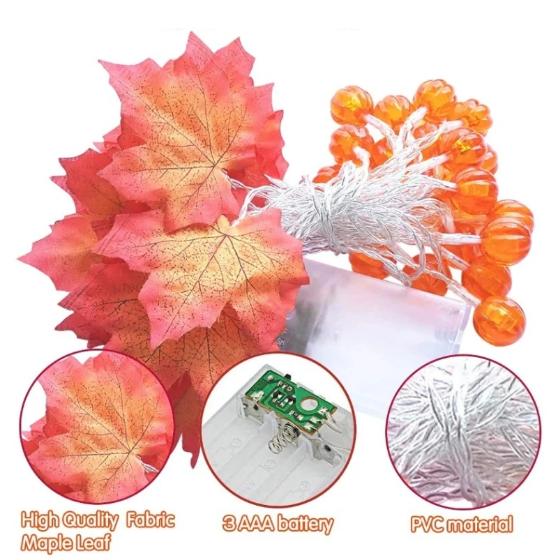 Pumpkin Maple Leaf LED Fairy String Light Battery Powered Halloween Bedroom Party Garden Christmas Tree Decor