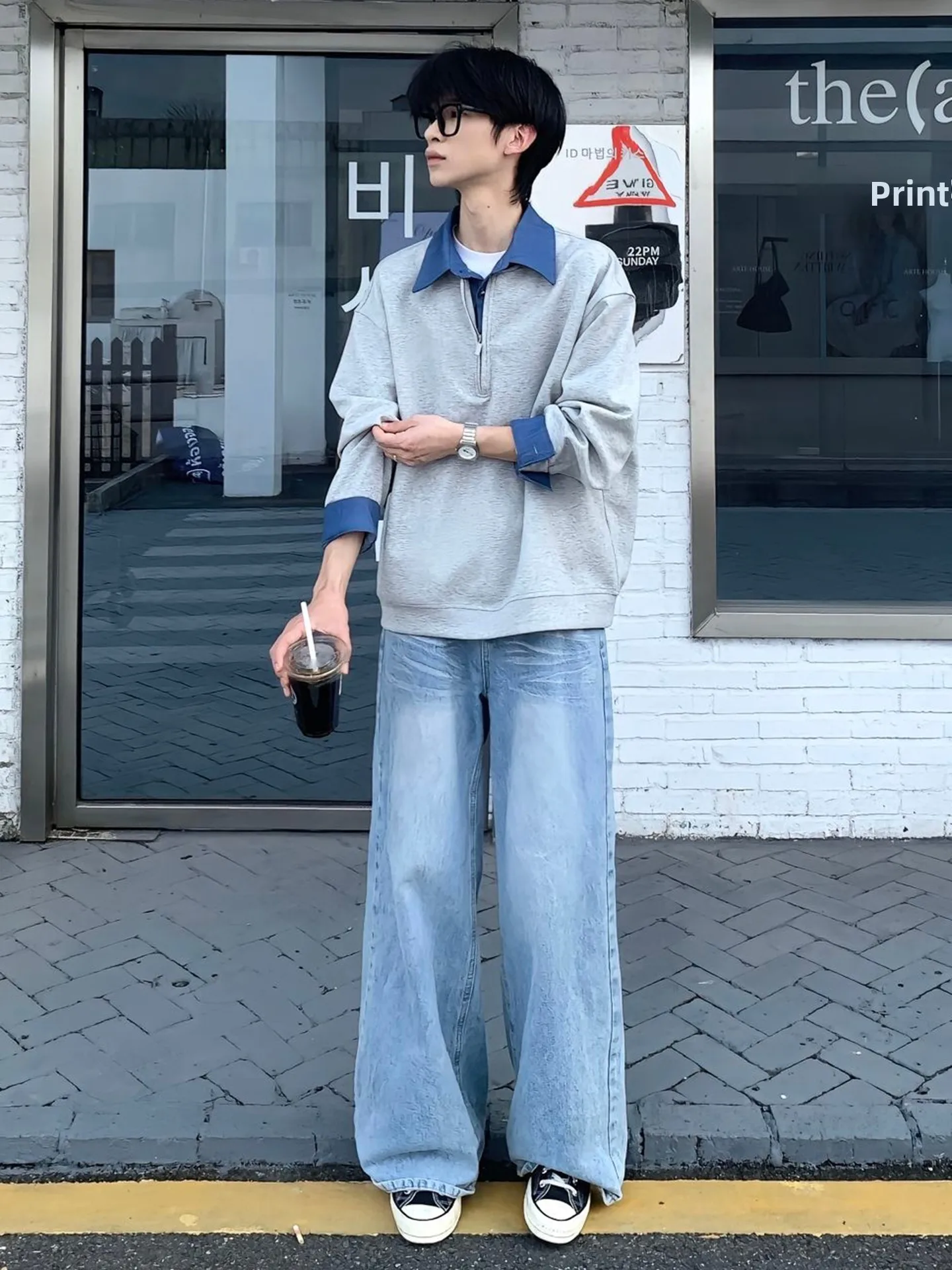 

Светло-голубые мужские джинсы из денима, весенне-осенние, свободные, прямого кроя, молодежные, расклешенные, с эффектом драпировки