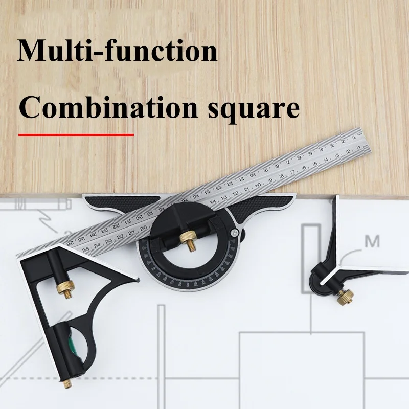 Stainless Steel T Square Angle Ruler Multifunctional Adjustable Sliding Combination Square Ruler Protractor Level Measure Tool