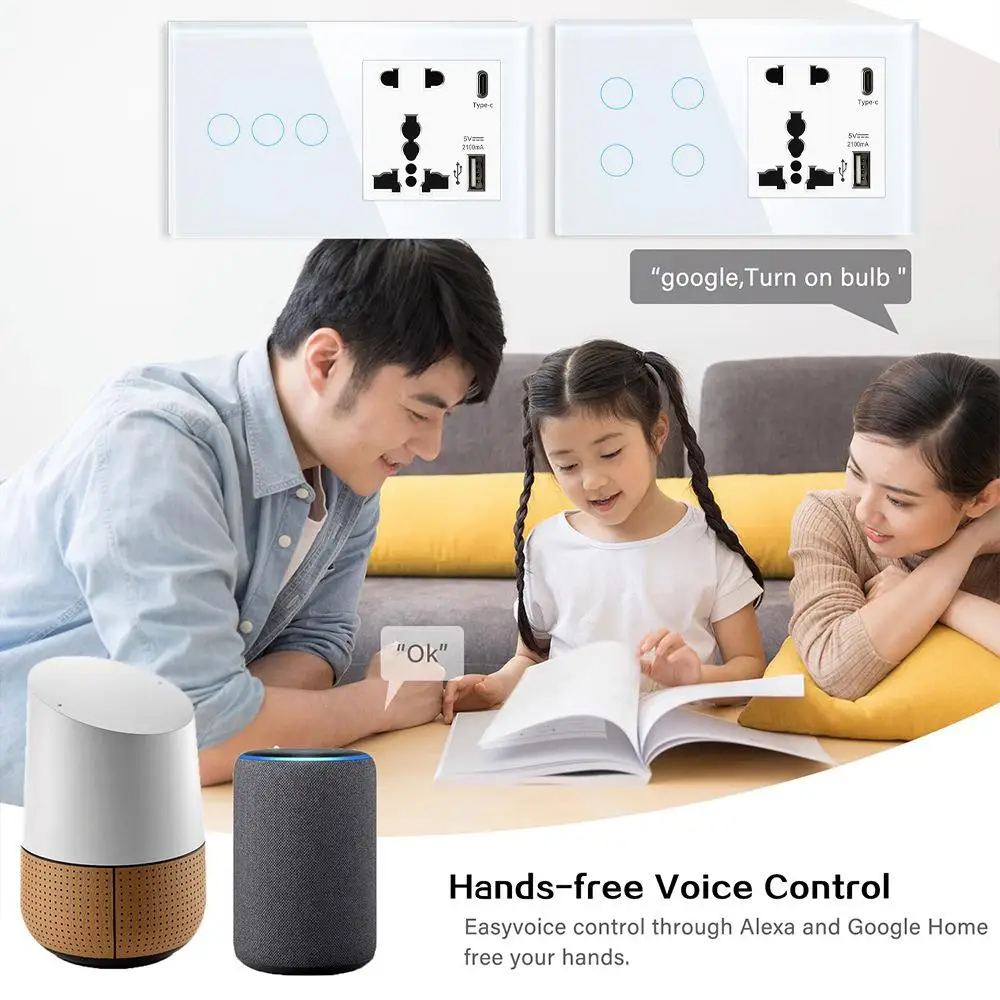 Tuya Zigbee Smart Switch Socket 147 Type 1/2/3/4Gang Touch Switch Panel With Type-C USB Control Via Alexa Google Home